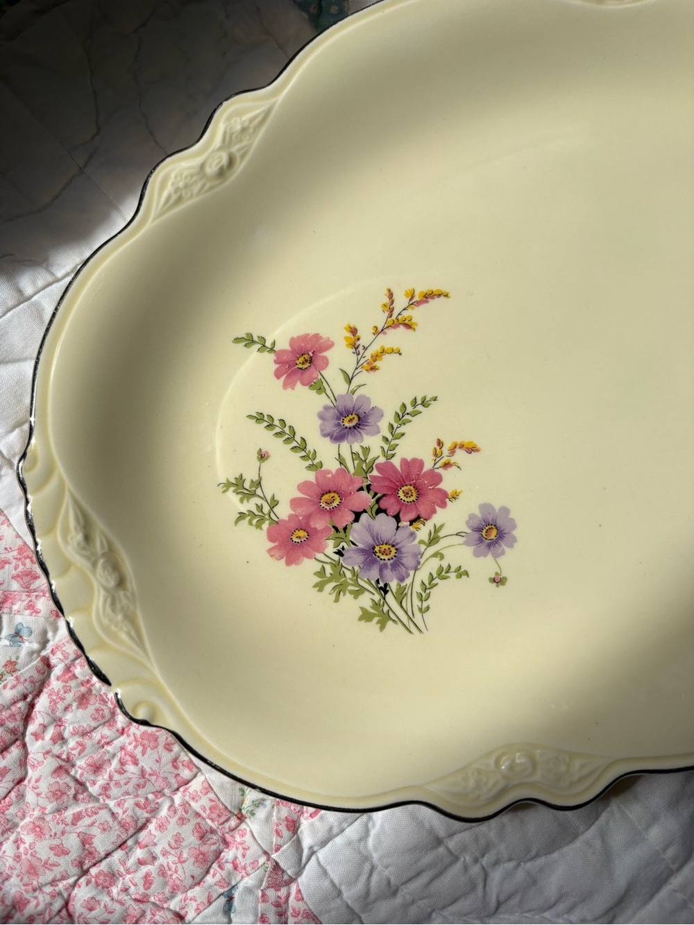 Vintage 1950s Floral Ceramic Serving Platter Homer Laughlin Virginia Rose M57N8 - Picture 2 of 16